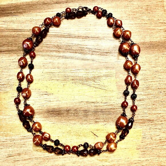 ALEXANDRA'S ACCENTS 42" Necklace Baroque Terracotta Smoky Venetian Glass Beads - Picture 5 of 6